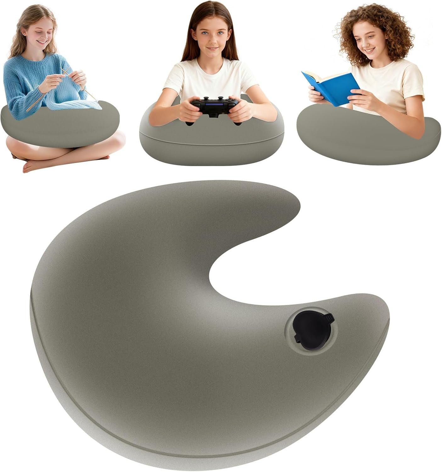 Pernă de citit și pernă de gaming, pernă de citit gonflabilă portabilă cu geantă de depozitare, pernă ergonomică de croșetat pentru citit, joacă, croșetat și lucru