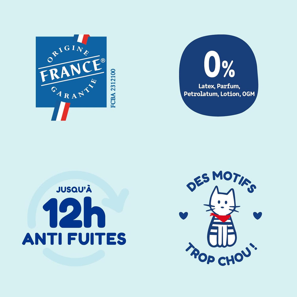 - 4-es pelenkaméret (7-18 kg) – egészséges és rendkívül nedvszívó – 12 órás szivárgásmentes – ohne unerwünschte Substanzen – Franciaországban gyártott – megfizethető ár – 132 db eldobható pelenka