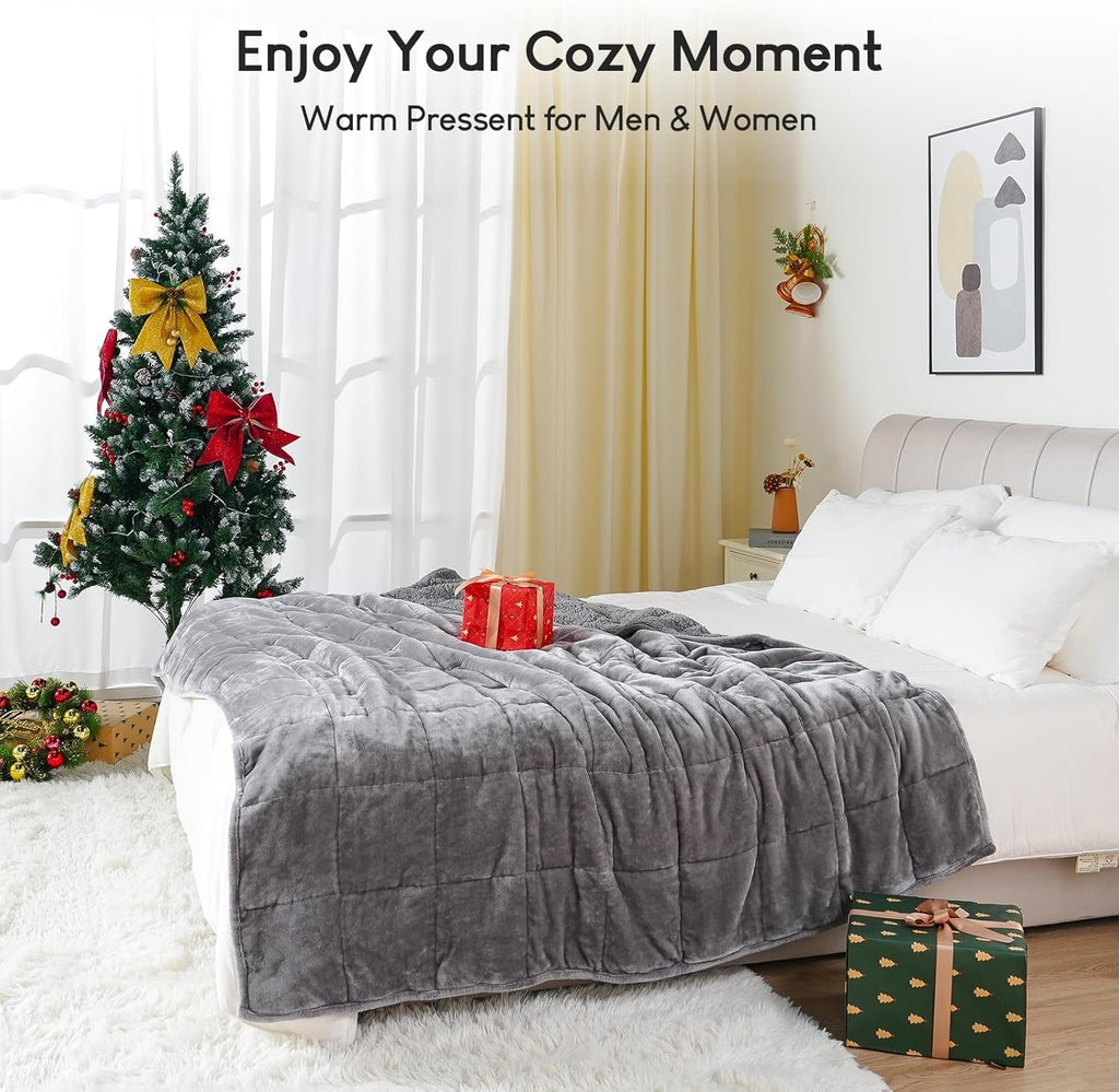 Pătură cu greutate Cottonblue, 6,8 kg, dimensiunea reginei, flanel, Shaggy, Sherpa, pătură cu greutate pentru adulți, pături cu greutate confortabile pentru a calma și relaxa, plapume grele, 152.4 X 203.2 Plapumi si pilote Naty Shop