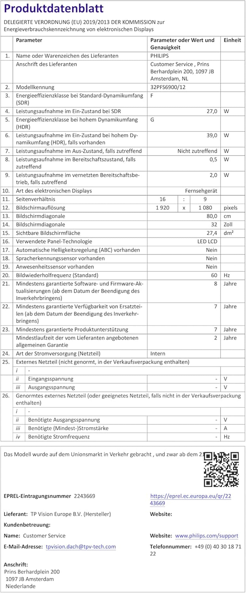 Televizor inteligent LED Philips 32PFS6900 HD - ecran de 32 de inci cu Pixel Plus, platformă Titan OS și sunet Dolby Digital - Funcționează cu Alexa și Google Assistant