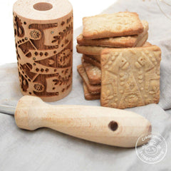 FŐZÉS – Mini-Holzrolle "Christmas Déco" – Deko mit eingravierten Abdrücken in Relief – Backform für Dekoration von Keksen, Sandgestrahlt, Keksen – 5306