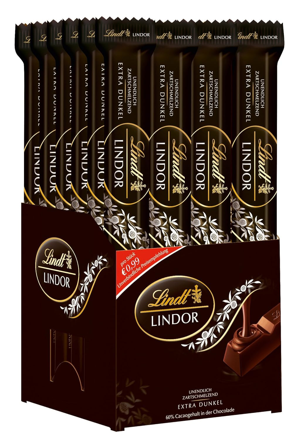 Lindt csokoládé étcsokoládé rudak LINDOR | 24 tábla csokoládé x 37 g | Sima, szájban olvadó étcsokoládé töltelékkel, 60% kakaóval | Ajándék csokoládé | Ajándék csokoládé | Tömeges csomag