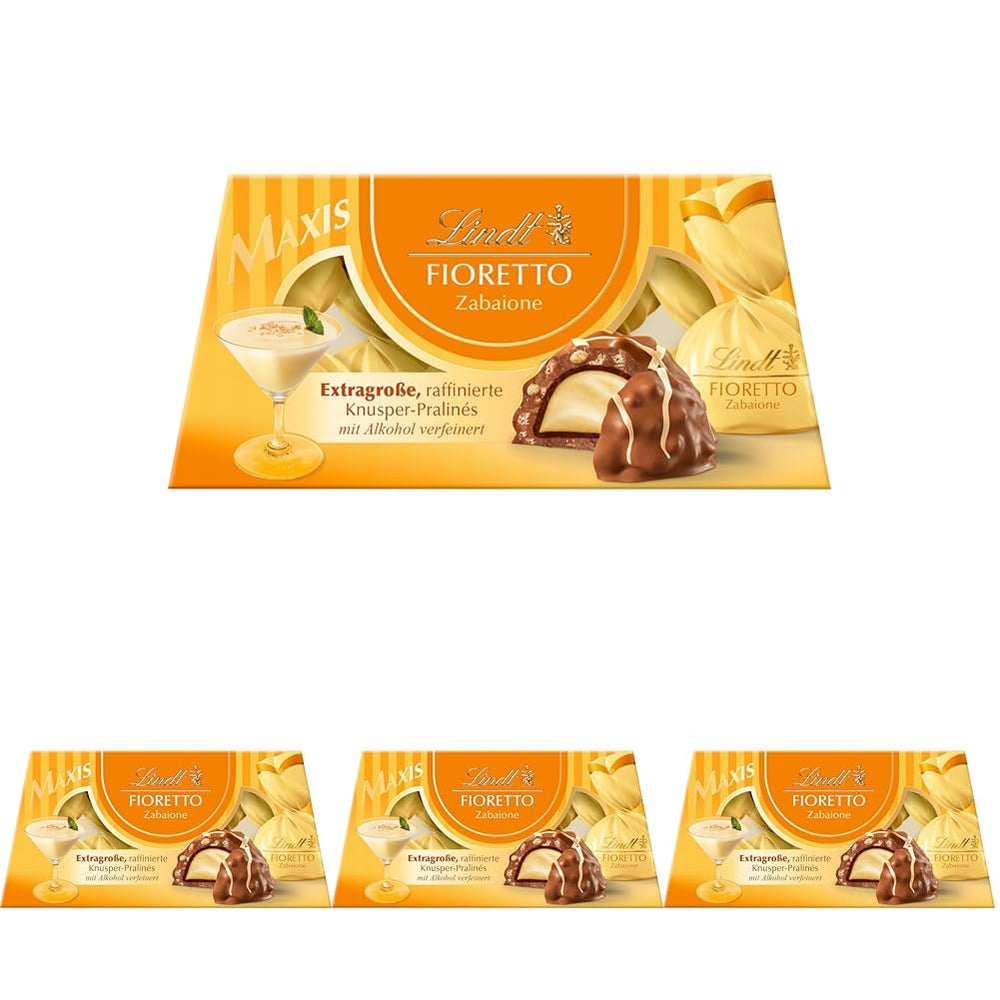 Lindt csokoládé | FIORETTO Zabaione ajándékkészlet | 138g | 6 db tejcsokoládé praliné Zabaione szarvasgombás töltelékkel és ropogós feltéttel, alkohol tartalommal | Csokoládé ajándék