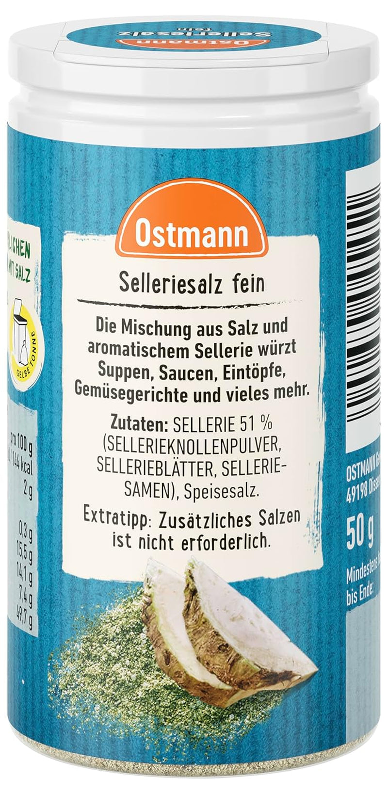 Ostmann Gewürze - Celeriesalz | Zum Verfeinern zährlicher herzhafter Gerichte | Recyclebare, nachfüllbare Streudose | 50 g szűrőben