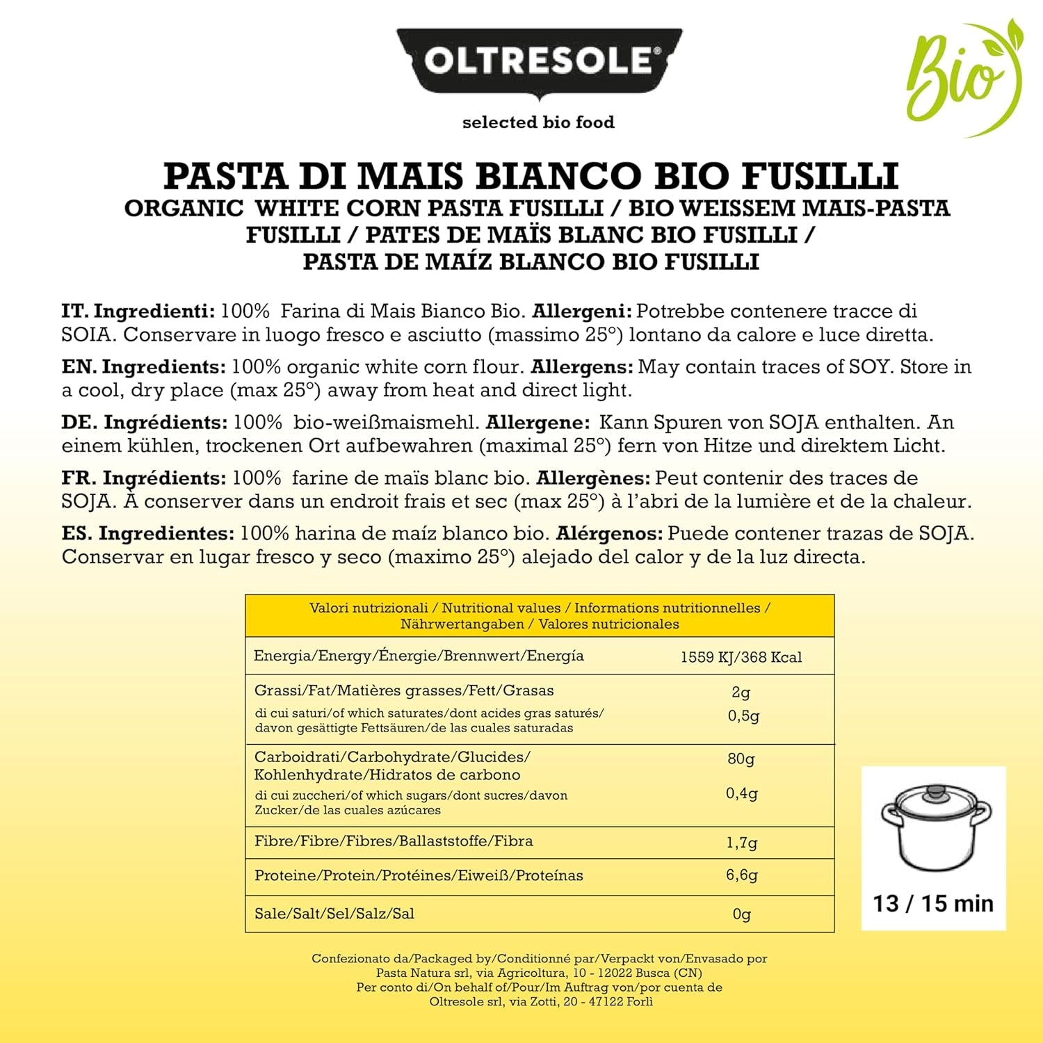 - Weiße Maisnudeln aus italienische Bio-Mais, glutenfrei, Fusilli-Format - glutenfreie Nudeln, 100% Bio-Weißmehl, vegán, Packung mit 3 Packungen à 350 g