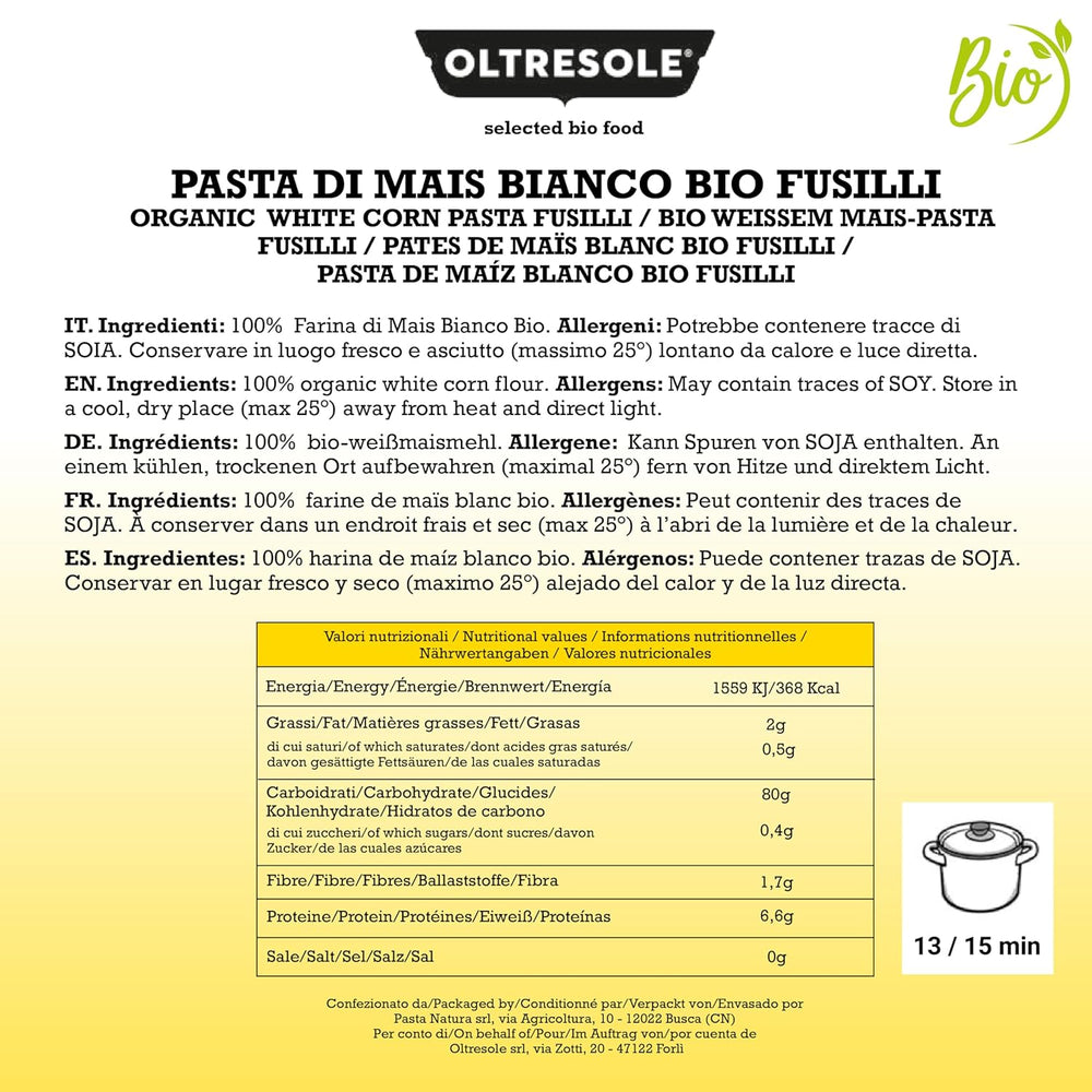 - Weiße Maisnudeln aus italienische Bio-Mais, glutenfrei, Fusilli-Format - glutenfreie Nudeln, 100% Bio-Weißmehl, vegán, Packung mit 3 Packungen à 350 g