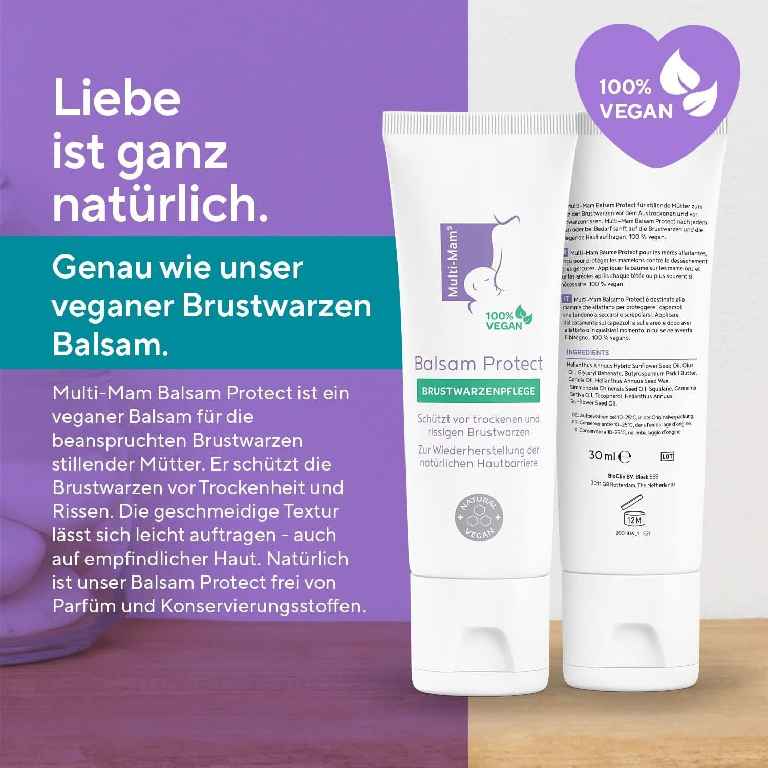Multi-Mam Balsam Protect Beruhigt Und Schützt Trockene Und Rissige Brustwarzen Während Und Vor Der Stillzeit, Brustwarzencreme Stillen, 30 ml Tubustartozékok Élelmiszer és szoptatás Bebe Naty Shop