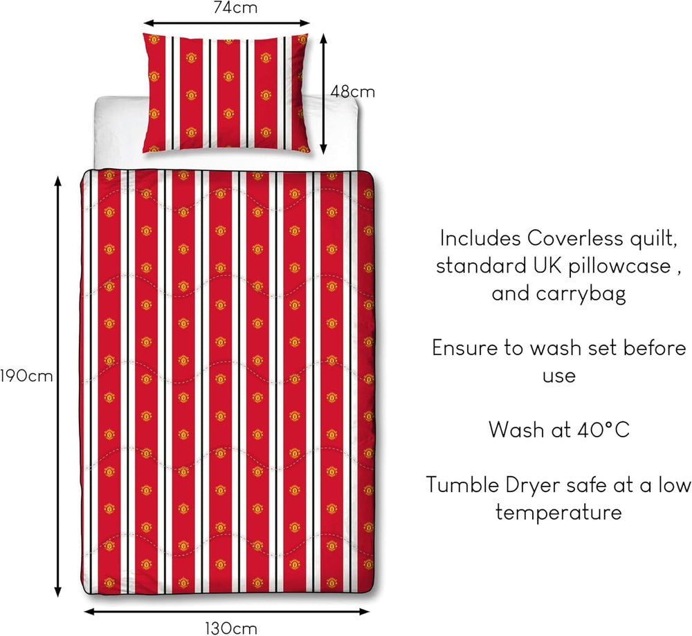 Manchester United FC hivatalos egyetlen paplan, megfordítható, piros-fehér, huzat nélküli, futballpaplan, párnahuzat, mosható, tökéletes utazáshoz, éjszakára, 10,5-ös paplanok és paplanok Naty Shop