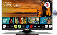 Cello C2425WSF Trav 24" 230V 12V Full HD SMART/DVD TV pentru camping, player DVD integrat, tuner triplu fără ramă, Bluetooth WebOS de la LG, difuzor Pitch Perfect pentru autorulote și camion [2025]