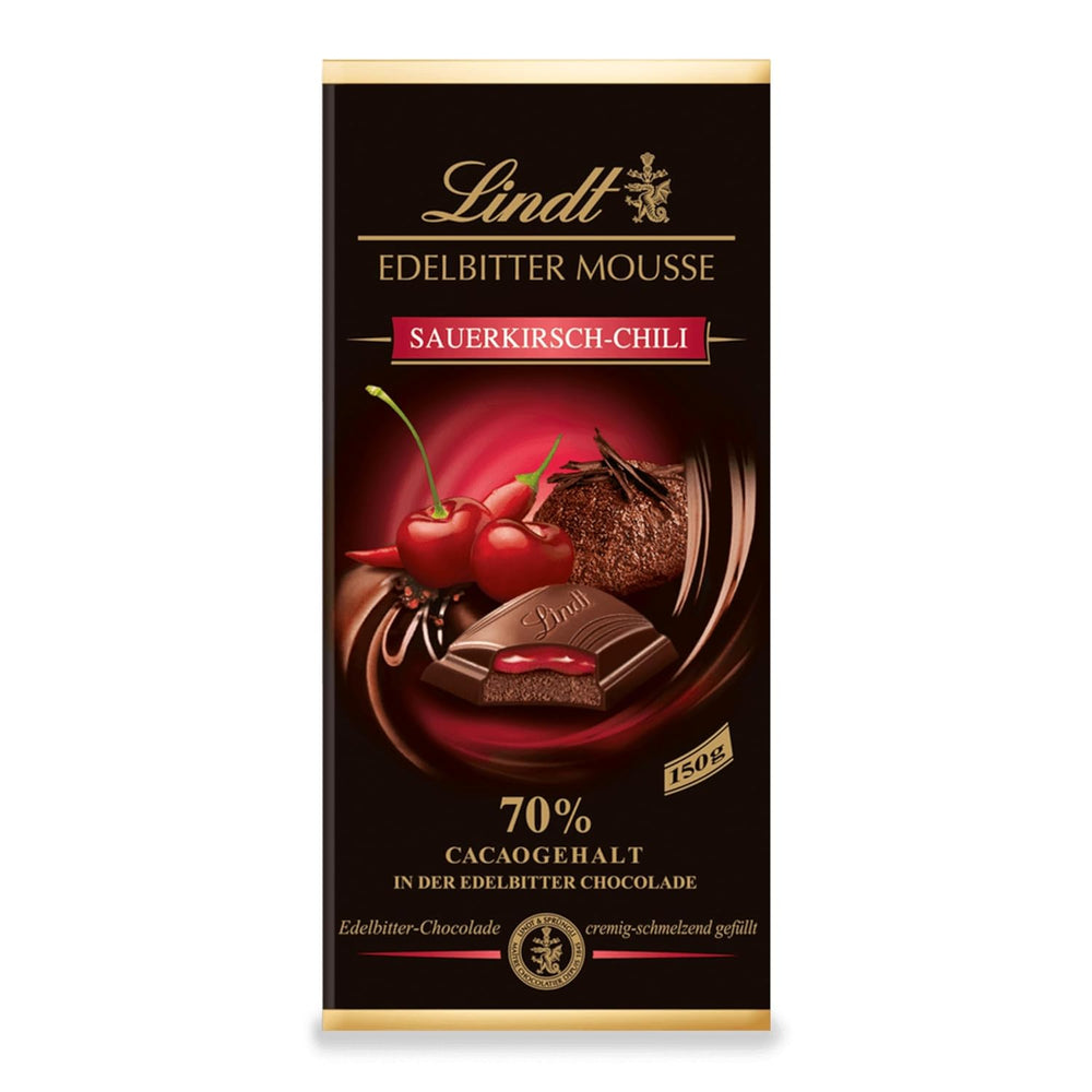 Lindt étcsokoládé hab chilivel és cseresznyével | Rúd 150g | 70%-os kakaótartalommal, étcsokoládé mousse töltelékkel és cseresznye chilivel | Csokoládé | Étcsokoládé