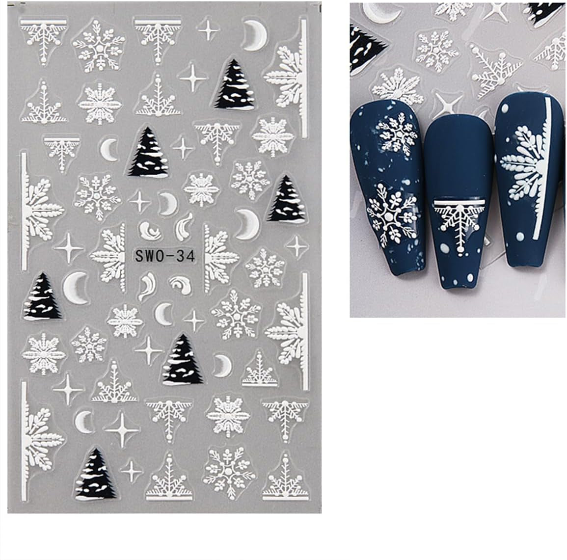 JMEOWIO Nagelsticker Weihnachten 6 Blatt Nail Art Sticker Selbstklebend Nagelaufkleber Schneeflocke Winterurlaub Niedlich Dekoration Nageldesign Zubehör