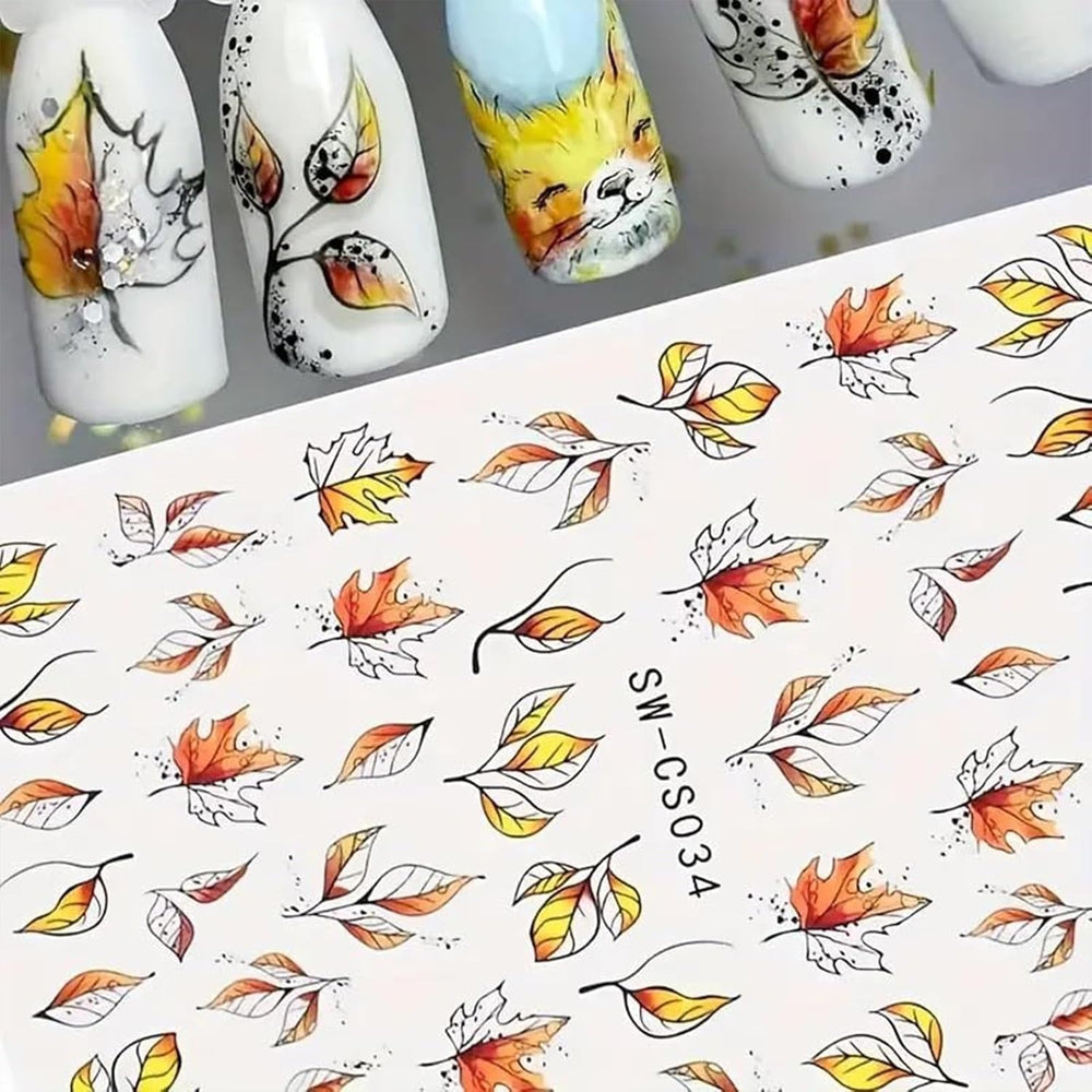 6 Blatt Herbst Nagelsticker,Ahornblatt Selbstklebend Nagelaufkleber,Herbst Nail Sticker,Nageldesign Zubehör,Nail Art Sticker,Selbstklebende Deko Für Nägel