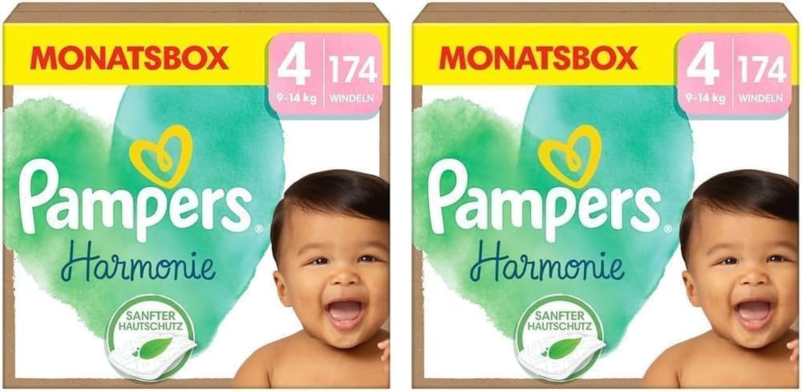 Pampers Harmony pelenkák 4-es méretű, 174-es pelenkák, 9 kg-14 kg, gyengéd bőrvédelem 100% Pampers védelemmel