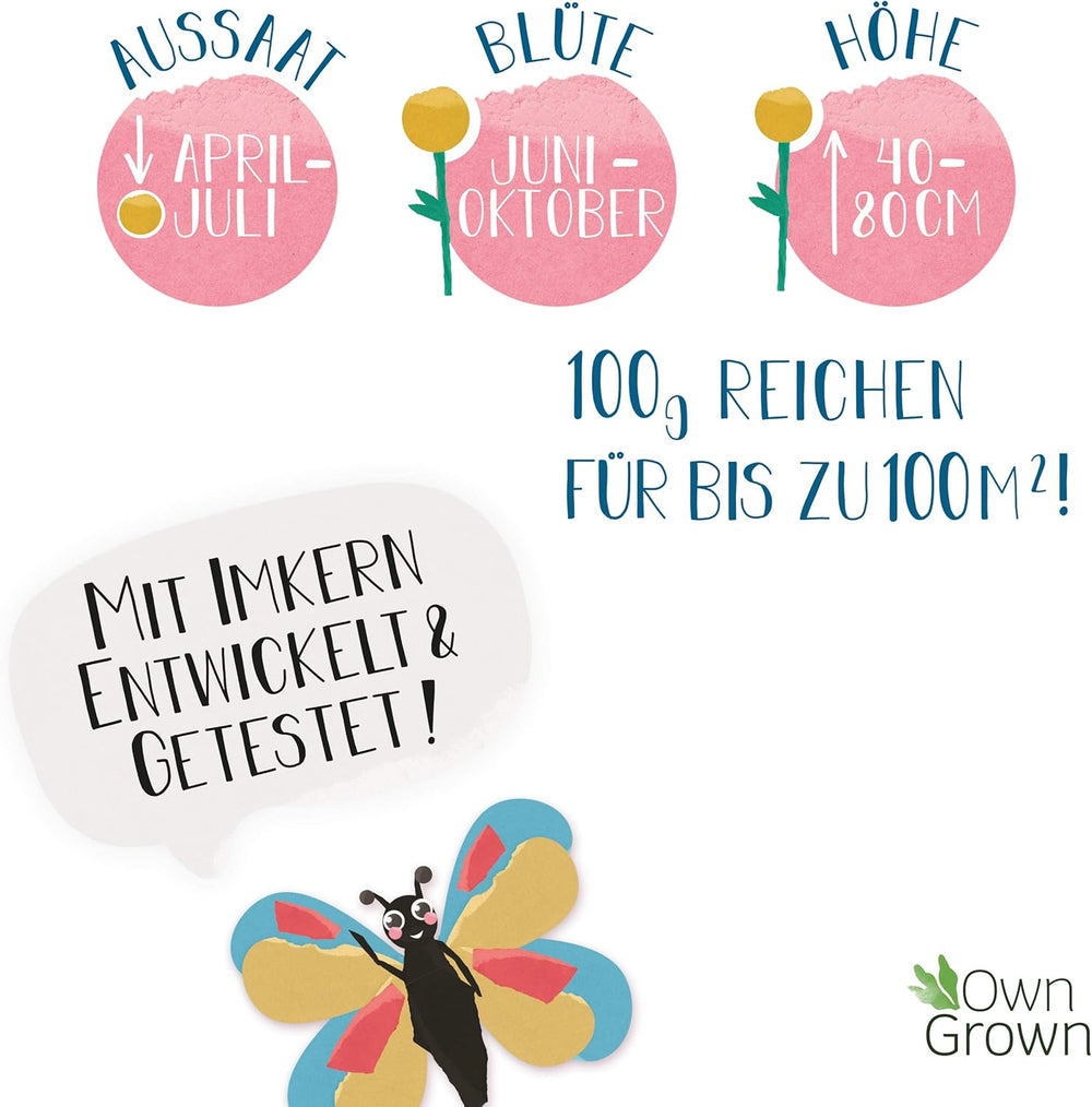 Butterfly Meeting Flower Mix: 100g Premium Butterfly Flower Mags - Rovarbarát méhmagok, évelő és egynyári virágmagok rétekre - Vadvirág magok az OwnGrown-tól