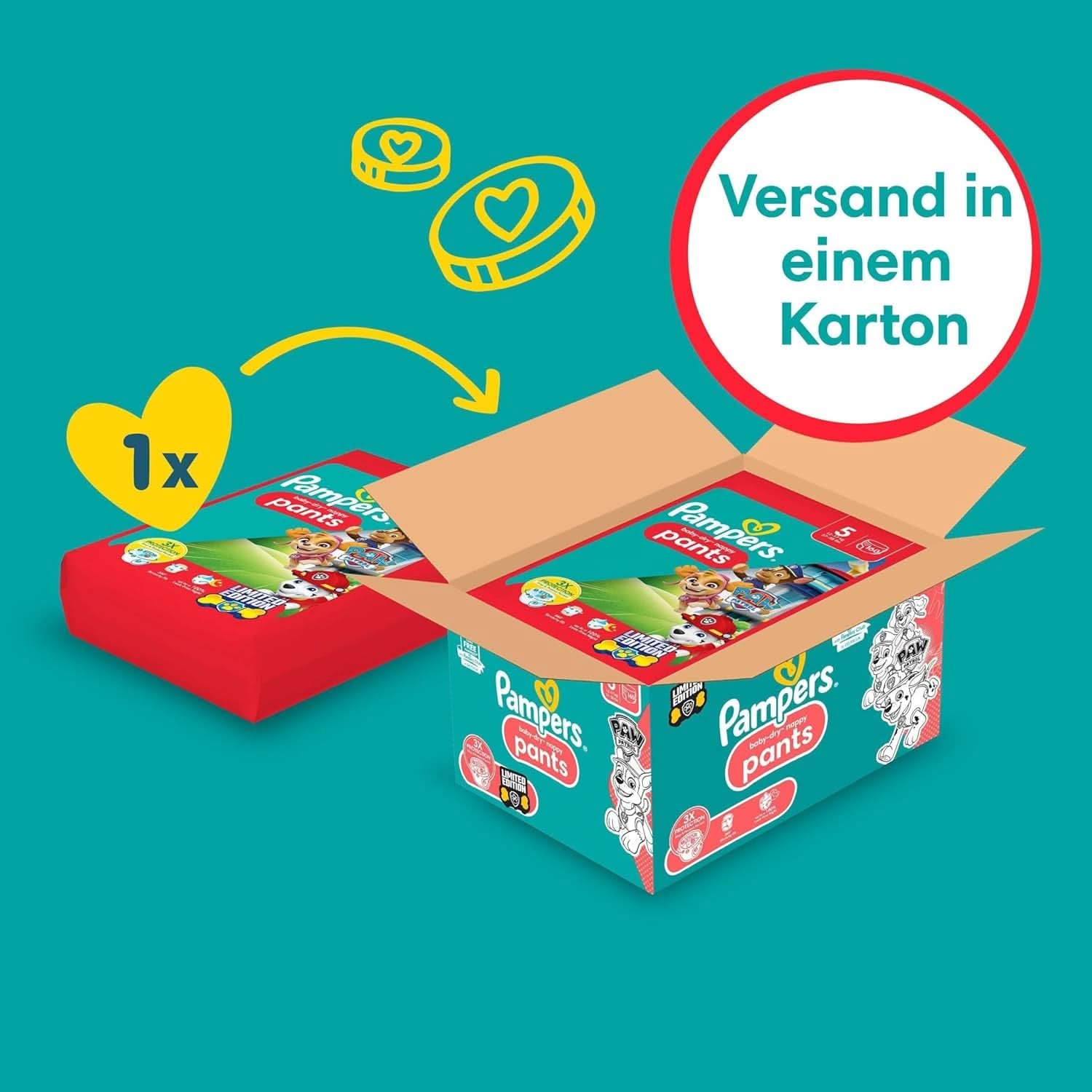 Pampers pelenkák Paw Patrol Pants 5-ös méret (12-17Kg) Baby-Dry, Junior Stop and Protect zsebbel, MONTHLY BOX, 160 pelenka Naty Shop