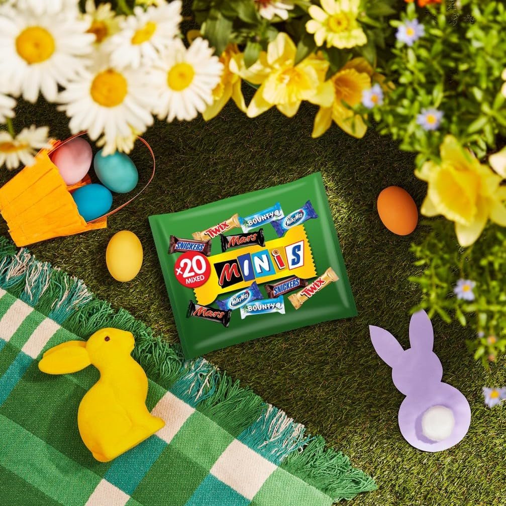 Mini vegyes csokoládé csomag, 20 mini csokoládé snack (Mars, Snickers, Bounty, Twix, Milky Way), édességként, csokoládé ajándék, cukorkadoboz, 400 g