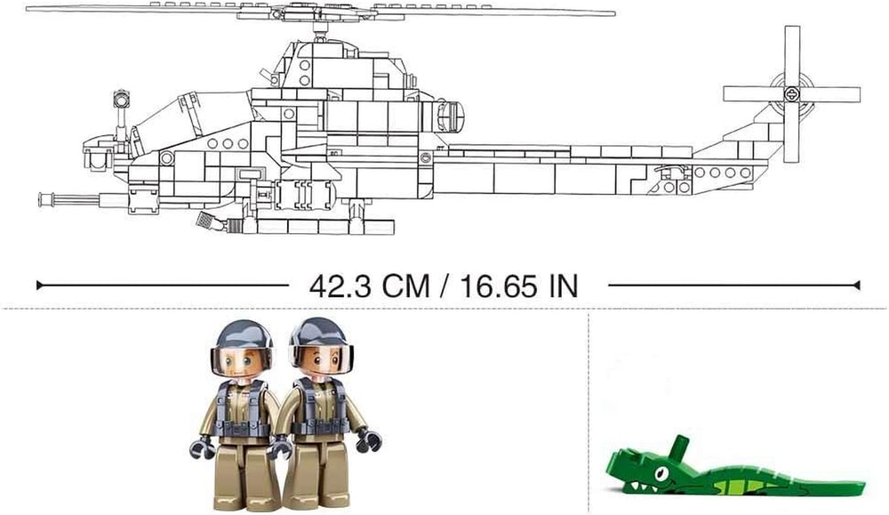 Kampfhelikopter IV (482 Teile) [M38-B0838], Spielset, Klemmbausteine, Soldaten, mit Spielfigur, Army, bunt, Sluban Klemmbausteine ​​​​SL95708