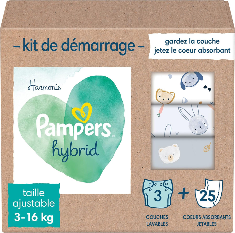 Pampers - Harmony hibrid kezdőcsomag, 3 mosható pelenka + 25 eldobható felső réteg - 1 csomag