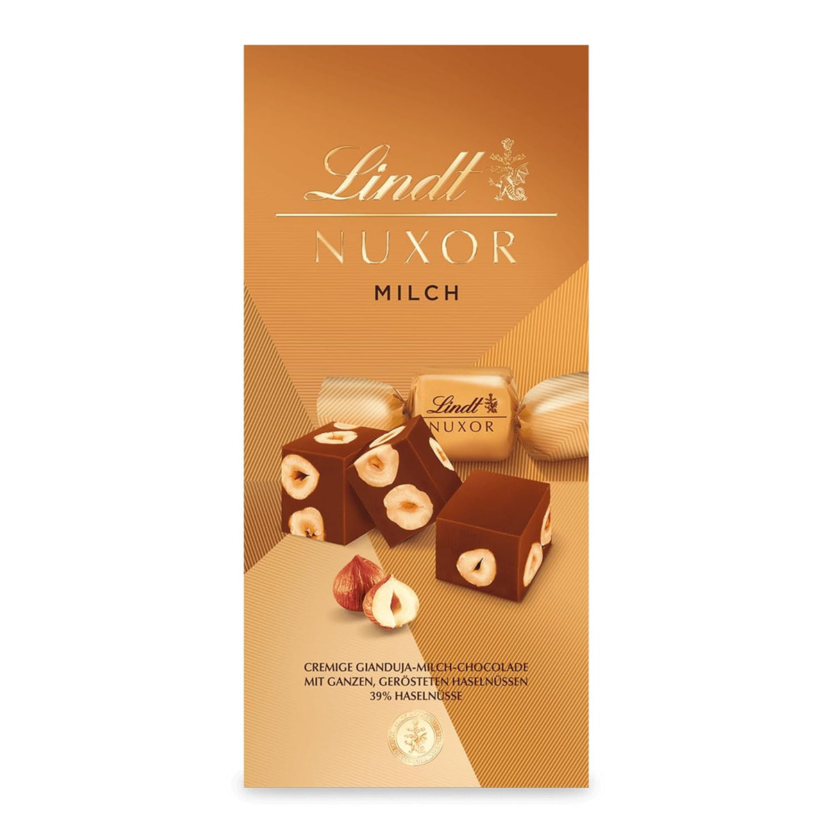 Lindt csokoládé | NUXOR tejcsokoládé tasak | 103g | Tejszínes Gianduja tejcsokoládé kockák pirított mogyoróval | Csokoládé ajándék
