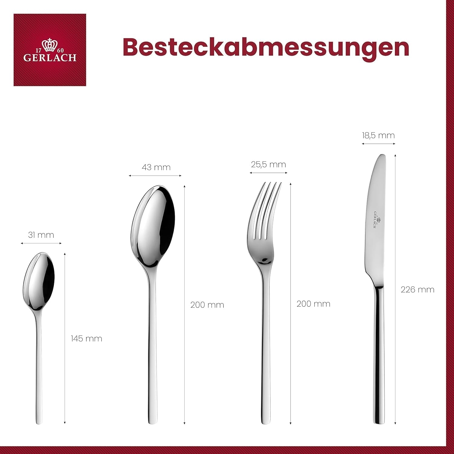Gerlach Modern Besteck-Set Für 6 Personen Spülmaschinenfest Essbesteck Aus Edelstahl Elegantes Besteck Mit Messer Gabel Löffel Und Teelöffel Tafelbesteck Rostfrei 24 Stk Naty Shop