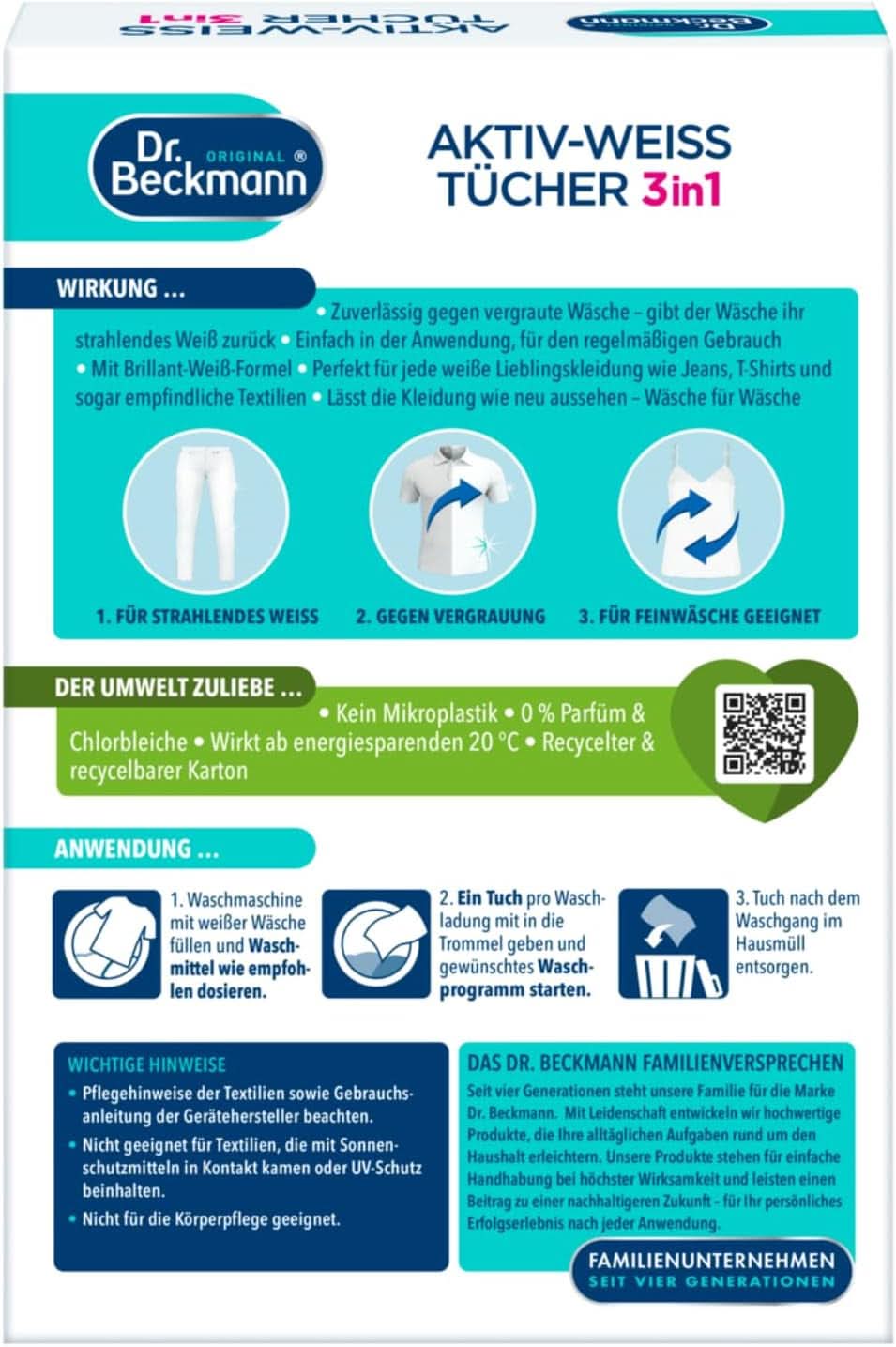Dr. Beckmann Fest törlőkendők, aktív-fehér, 15 törlőkendő Mosószerek Naty Shop