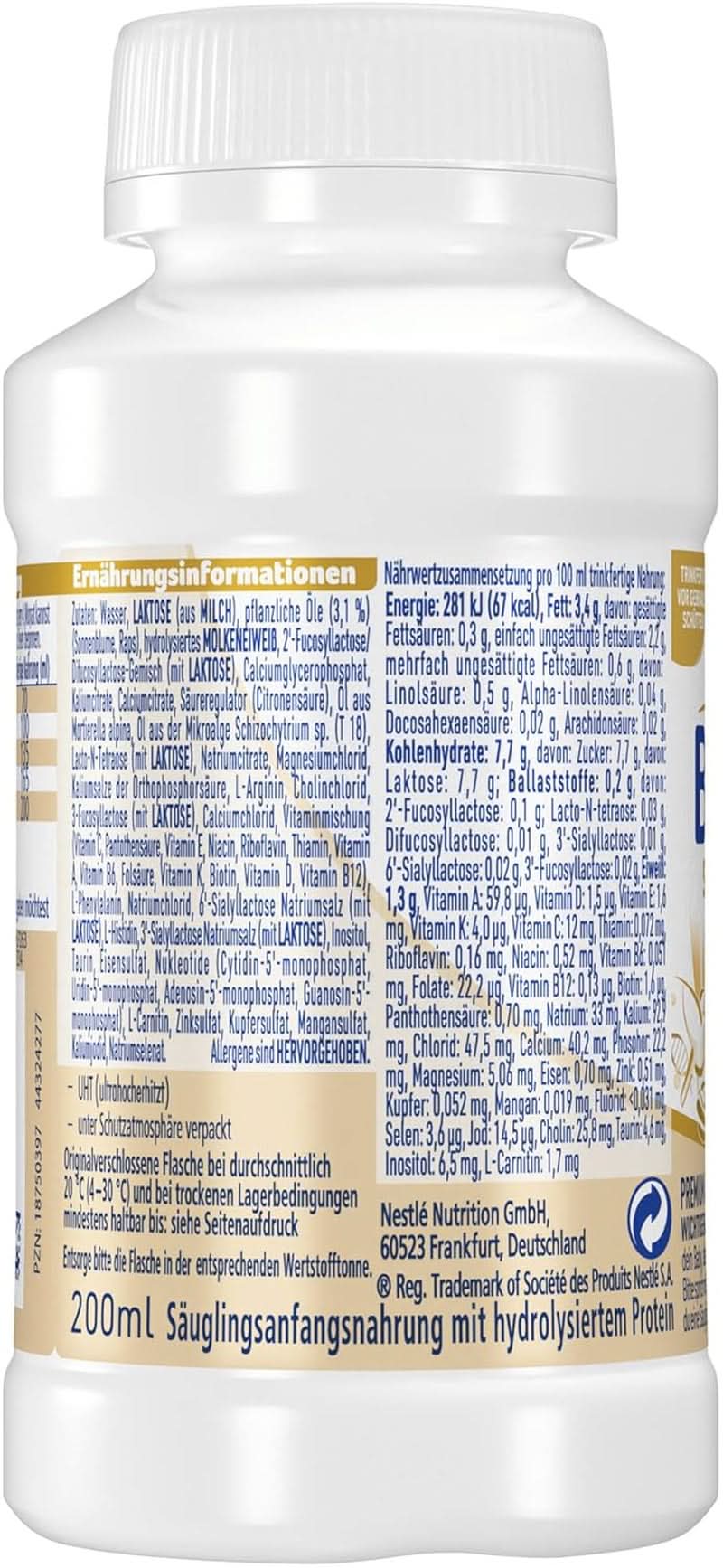 BEBA SUPREME PRE Születéstől fogyasztásra kész kezdeti tej, bébiétel DHA-val, csak laktóz, pálmaolaj mentes, 8 db (8 x 200 ml) Mother and Child Naty Shop