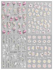JMEOWIO 3D Nagelsticker Frühling Blume Nail Art Sticker Selbstklebend Nagelaufkleber 5D Stereoskopisch Blumen Dekoration Nageldesign Zubehör 4 Blatt