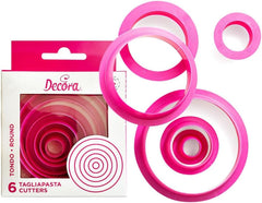 0255300 Set forme pentru biscuiți, rotunde-fine, 6 piese, 1,5/2,5/3,5/5/6,5/8 cm, 10 x 10 x 3 cm, roz