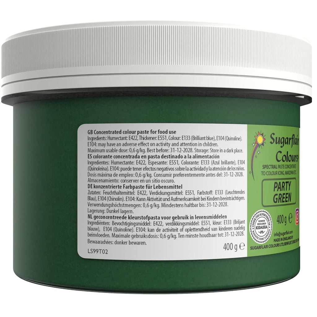 Colorant alimentar Sugarflair Partygreen pentru paste, colorant alimentar pentru fondant și marțipan, paste concentrate Spectral - 400 g