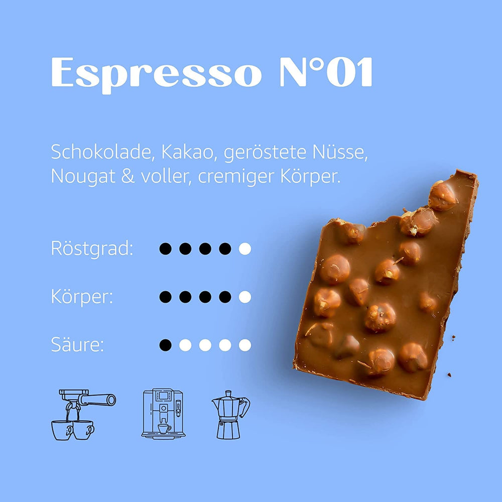 Espresso Nr. 1 – Amestec clasic de espresso cu 25% Robusta – Boabe de cafea pentru aparate complet automate și portafiltru – boabe întregi – 750g