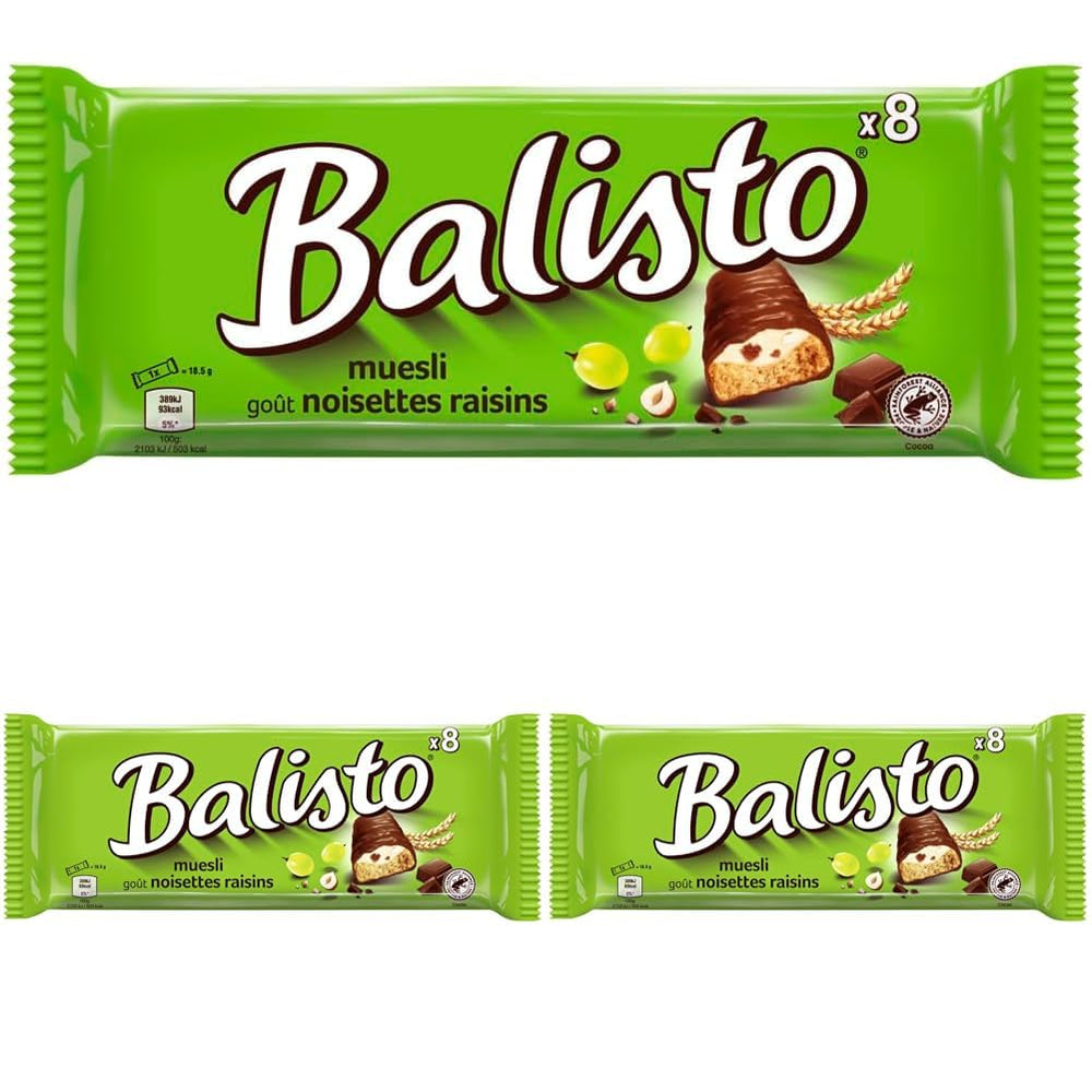 Balisto csokoládécsomag ömlesztett, yoberry, gabonapelyhek és joghurtos csokoládészeletek, 8 x 18,5 g, csokoládé, müzliszeletek, csokoládé csomag (148 g)