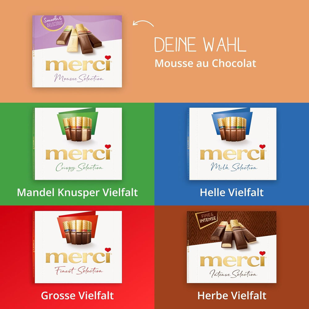 merci Finest Selection Mousse au Chocolat Variety – 1 x 210 g – Specialities Exquisite Chocolate Mousse – Töltött és töltetlen praliné