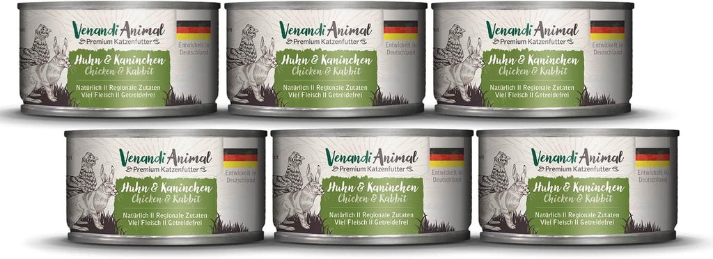 Venandi Animal Premium Hrană umedă pentru pisici, Tasting Pack III, pui, curcan, vită, pui + iepure, vițel, curcan, 6 X 200 G, fără cereale și naturală, 1.2 Kg