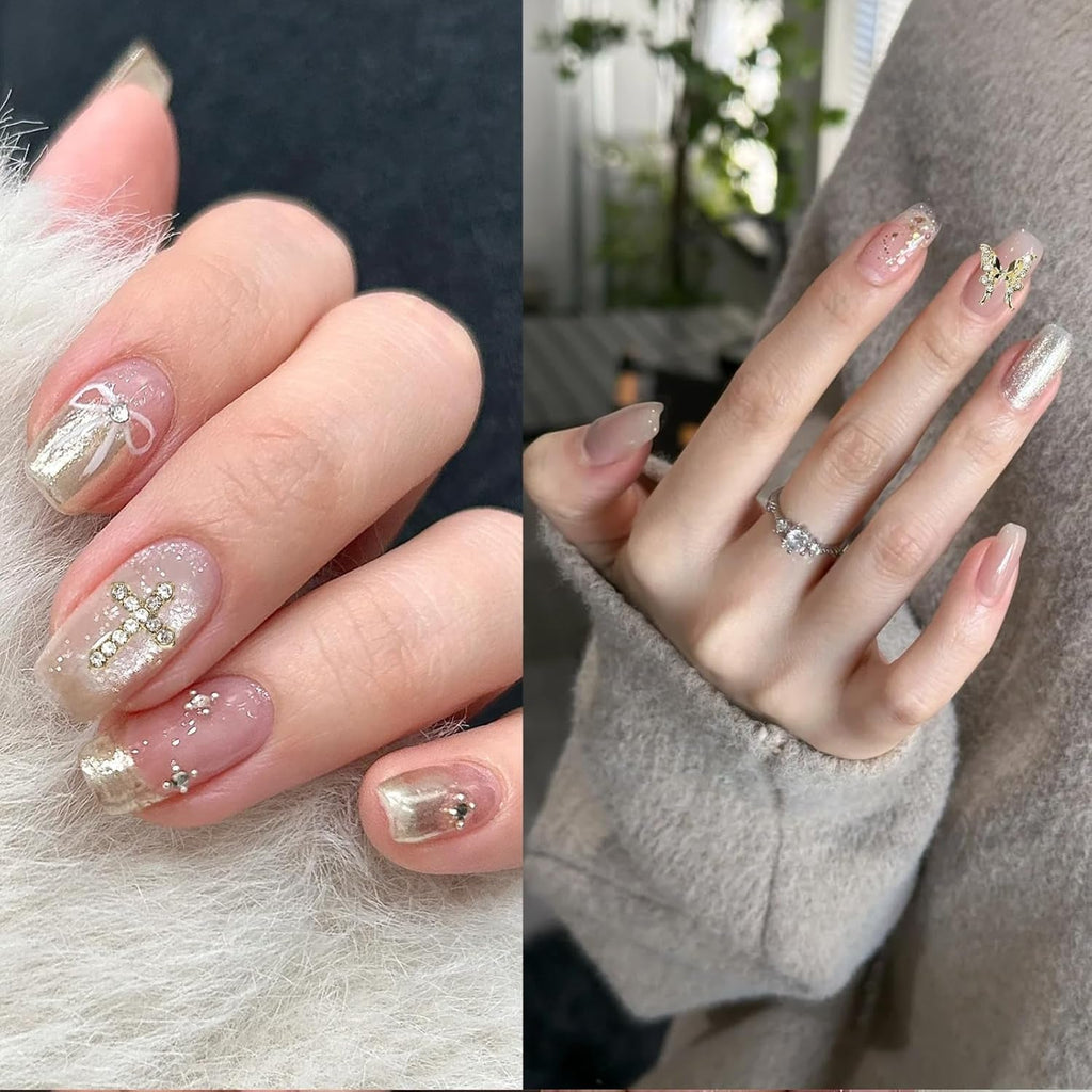 24 Stück Nagel-Charms, Y2K-Legierung, Nail Art, Strass-Charms, 3D-Herz, Schleife, Schmetterling, Charm Mit Strasssteinen, Kirsch-Nagel-Edelsteinen, Glänzender Schmuck