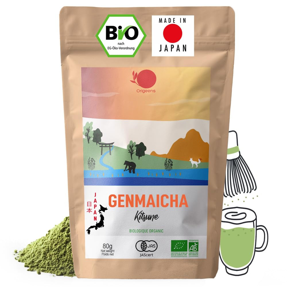 ORIGEENS Ceai japonez organic Matcha Usagi (Latte Intensiv) - Single Origin Shizuoka - Pudră Matcha organică - Pungă de 80 g
