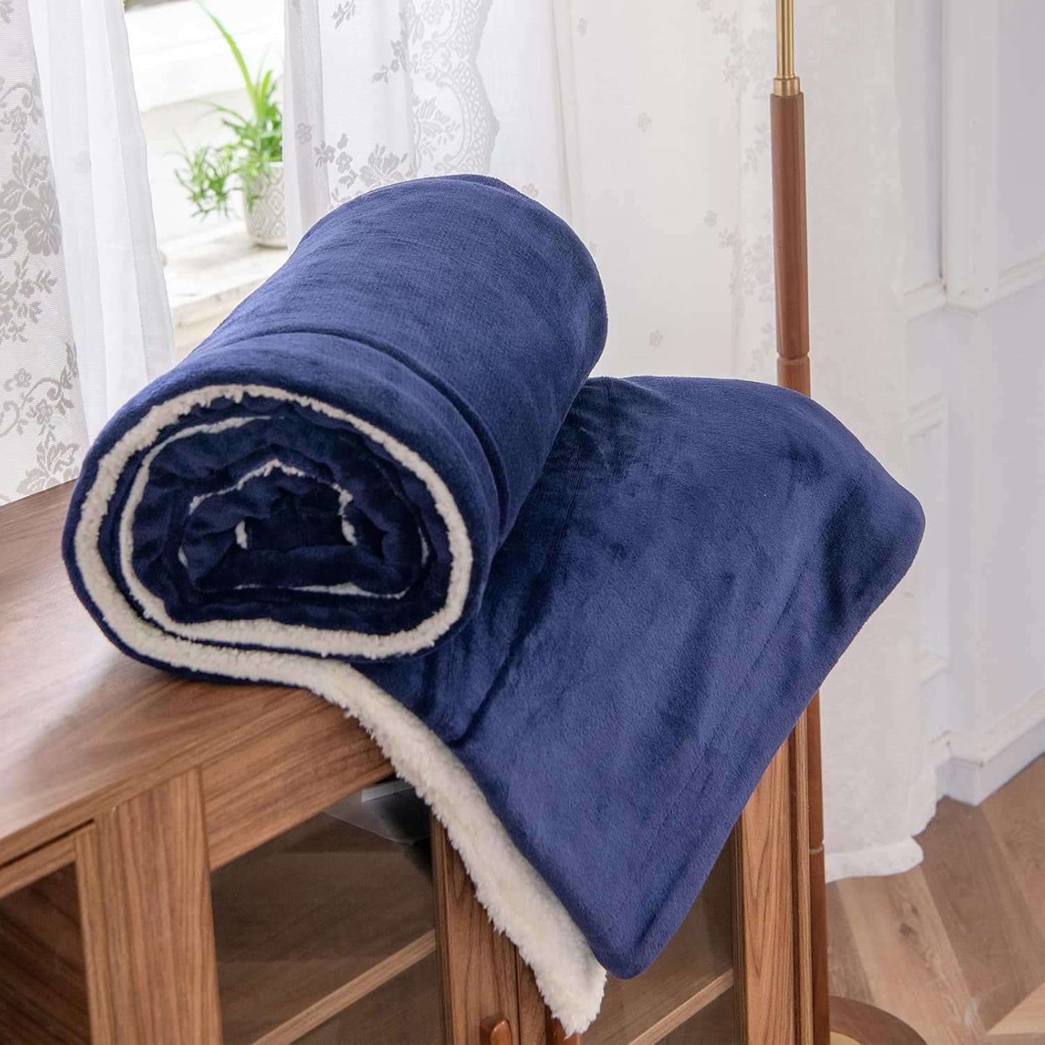 Kono Sherpa polár dísztakaró, 150 X 200 cm, Puha, Kényelmes, Bolyhos, Megfordítható, Mikroszálas, fix takarók ágyhoz, heverőhöz, heverőhöz (tengerkék, dupla/kétágyas) Ágyak és takarók Besuche den KONO-Store