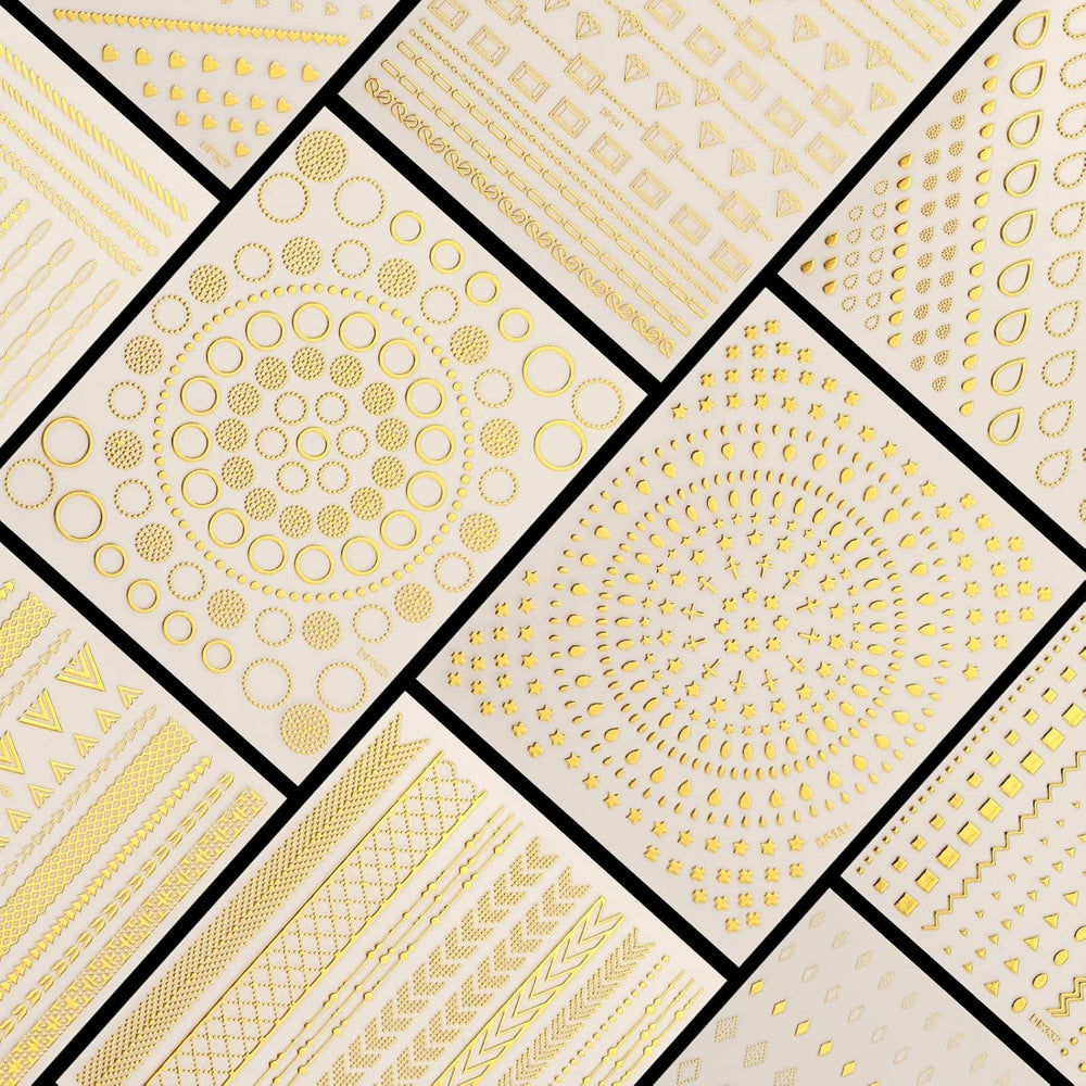 MWOOT 10 Blätter Gold Nagelsticker Abziehbilder Nail Art Sticker, 3D Selbstklebende Nagelaufkleber Set Linien Streifenband Design,Diy Metallisch Nailart Aufkleber Maniküre Zubehör Für Nagel Dekoration