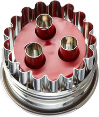 Städter 966056 Formă de biscuiți Linzer cu ejector, 3 găuri, oțel inoxidabil, argintiu/roșu, 4,8 x 4,8 x 4,8 cm