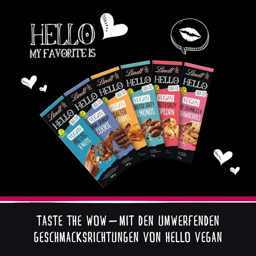 Lindt Schokolade HELLO Tafel Vegan Salted Caramel | 100 G Tafel | Vegan Mit Kakao, Mandelmark, Karamellzucker Und Einem Hauch Von Salz | Schokoladengeschenk Naty Shop