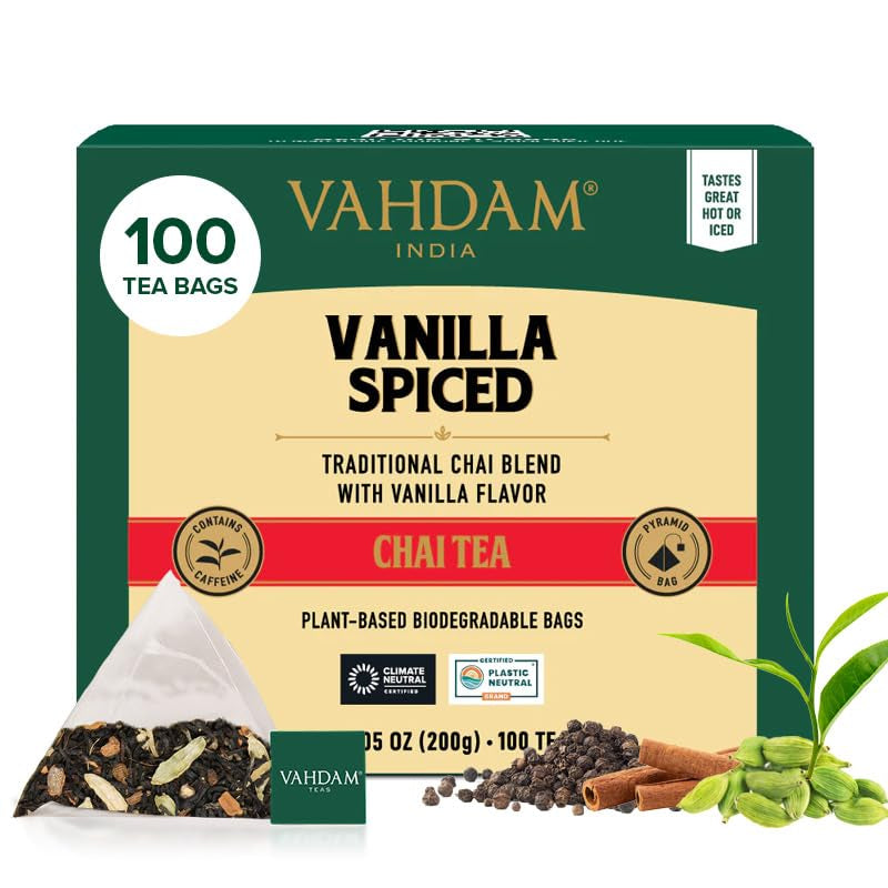 VAHDAM, ceai verde din Himalaya (100 pliculețe de ceai) 100% pur și aromat | Frunze de ceai verde natural | Vegan, fără gluten, fără lactoză | Proaspăt și direct de la sursa din India | Ceai verde