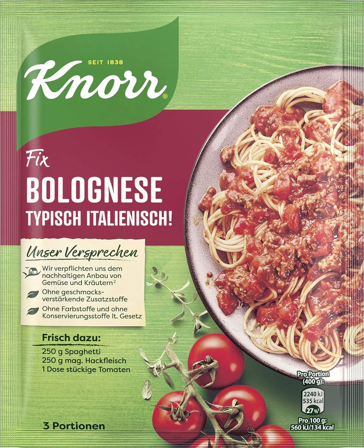 Knorr Fix Würzmischung Spaghetti Bolognese finom tésztaételhez természetes alapanyagokból 40 g