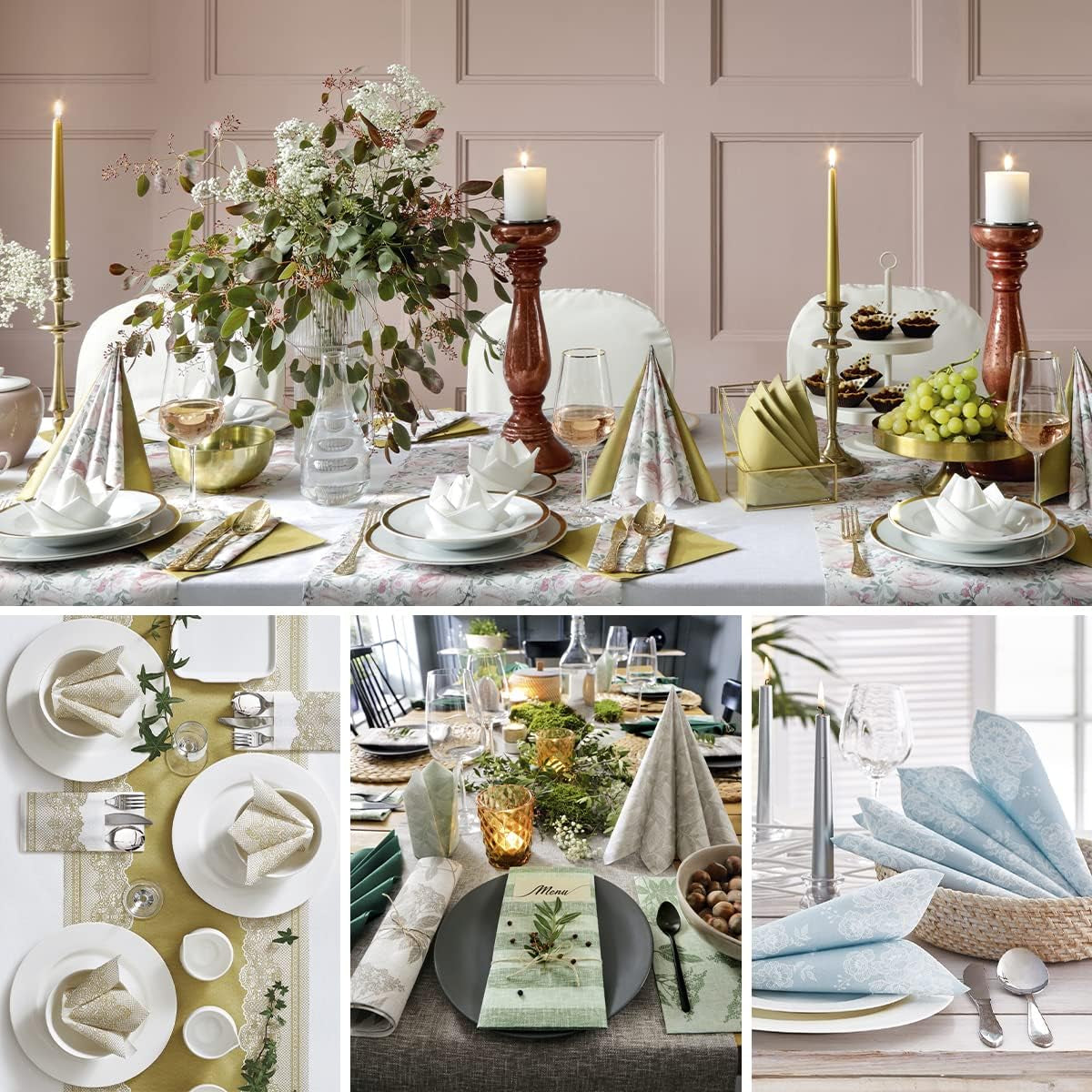 PAW - Șervețele pentru tacâmuri Airlaid - asemănătoare cu țesătura (pliere de 1/8) | 25 bucăți | Ideal pentru nunți, botezuri, comuniuni, zile de naștere | Saci de șervețele pentru tacâmuri | Monocolor, auriu