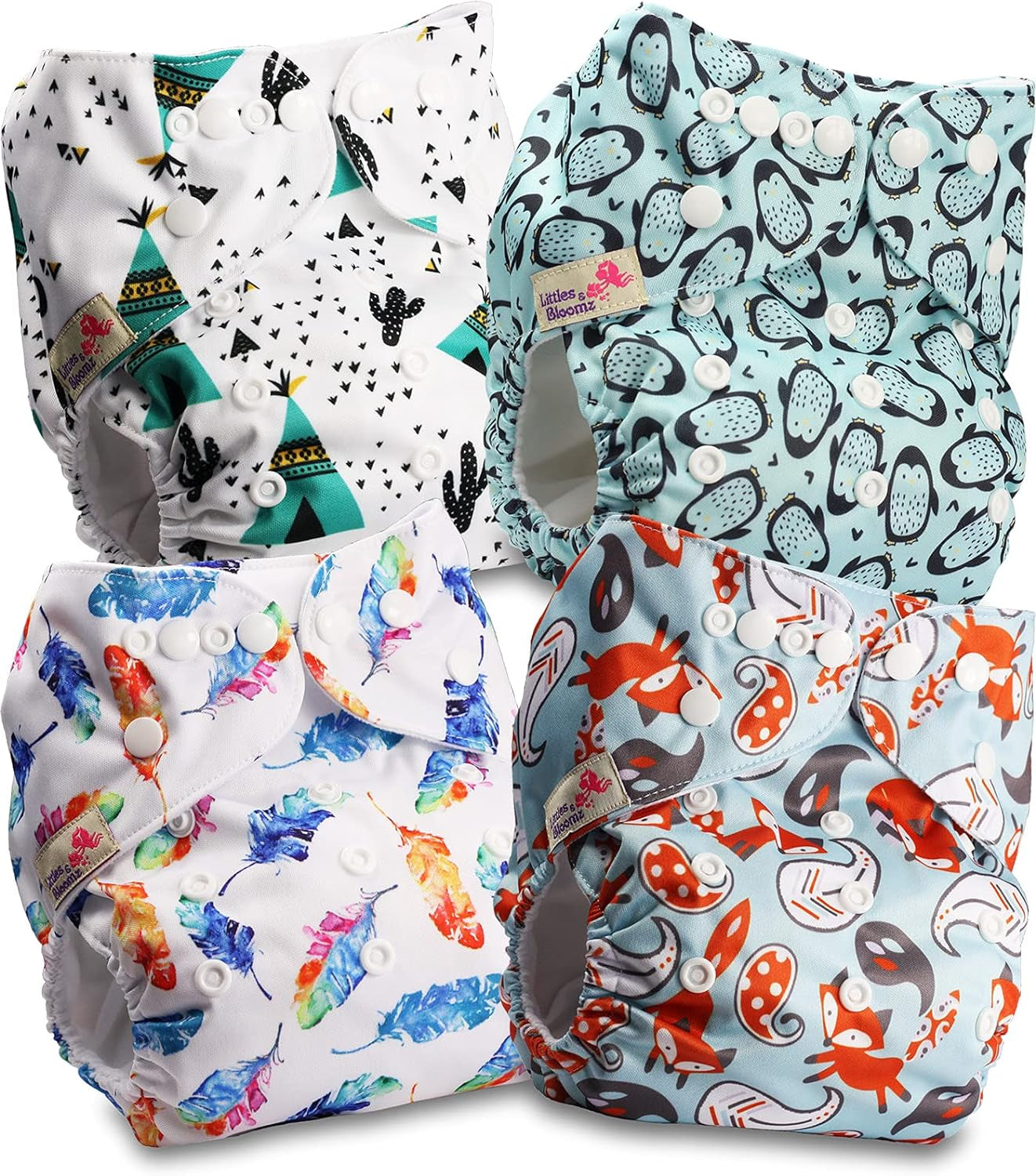 Littles és Bloomz FLP2-0406 Standard Clip újrafelhasználható pelenka, 4 pelenka