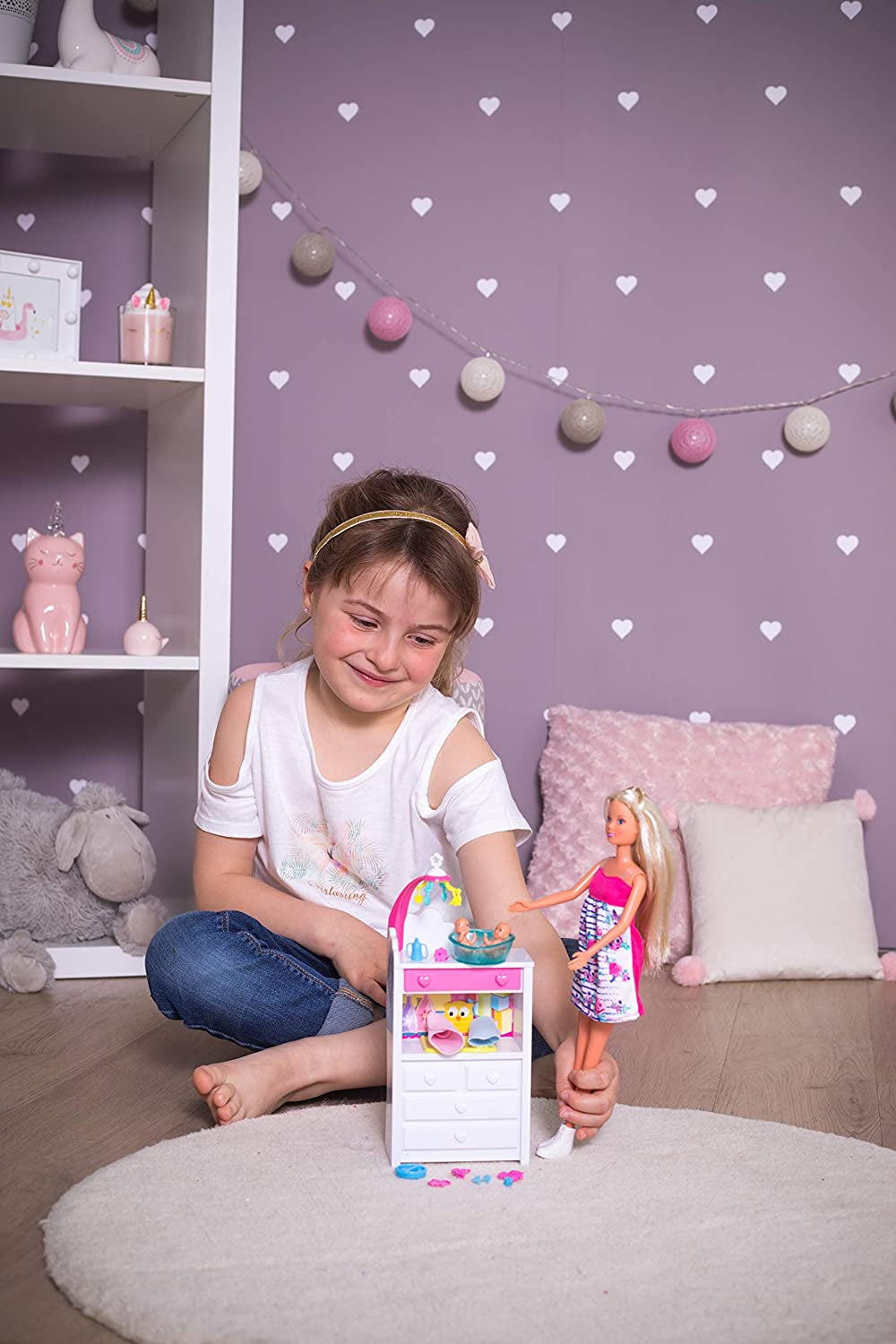 Simba 105733333 - Steffi Love Welcome Twins, Păpușă însărcinată, cu gemeni, cu masă de înfășat și cadă, accesorii, Păpușă la modă, 29 cm, pentru copii de la 3 ani în sus