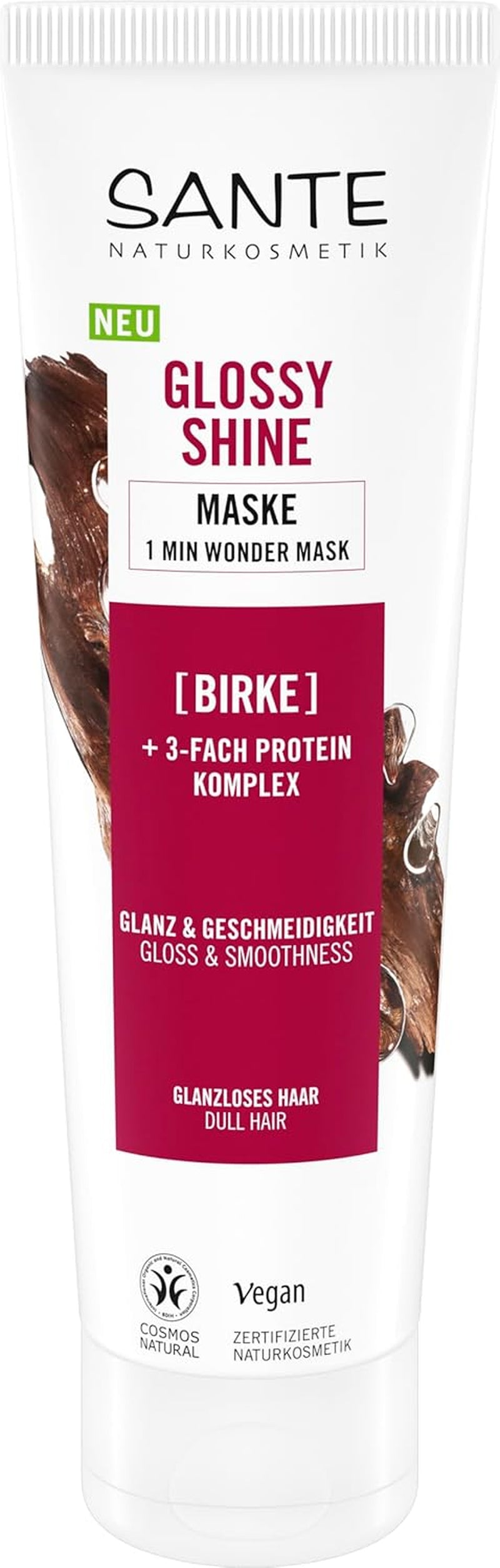 SANTE Naturkosmetik Glossy Shine Mask extract organic de frunze de mesteacăn + complex proteic de 3 ori, mască de păr fără silicon și hidratantă, îngrijire vegană a părului pentru mai multă strălucire și suplețe, 150 ml Masca de par Naty Shop Nou