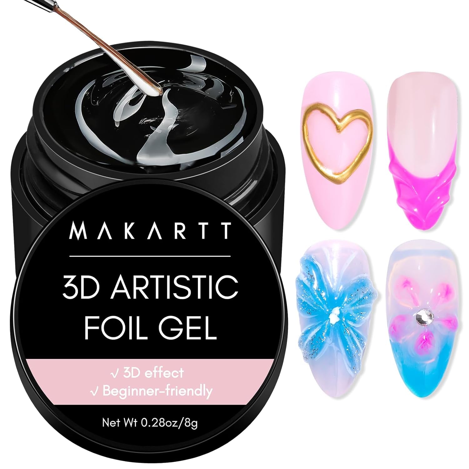 Makartt 3D Gel Nail Art - Gel Lipici Stras 15G pentru Brelocuri Unghii, Gel Sculptură Unghii Multifuncțional pentru Design Unghii DIY, Sculptură Unghii Modelare Unghii Acasă (Transparent)