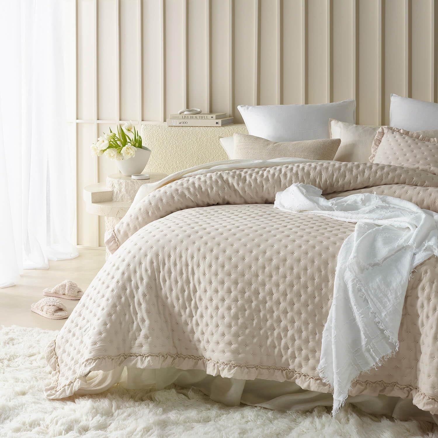 Molly Cuvertură de pat elegantă în roz pudră 170 X 210 cm Cuvertură de pat versatilă ca cuvertură de pat sau canapea Pătură de aruncare pentru pat și canapea Stil de cuvertură Ideal ca cuvertură de pat Paturi si Cuverturi Besuche den ROOM99-Store Smântână 200X220