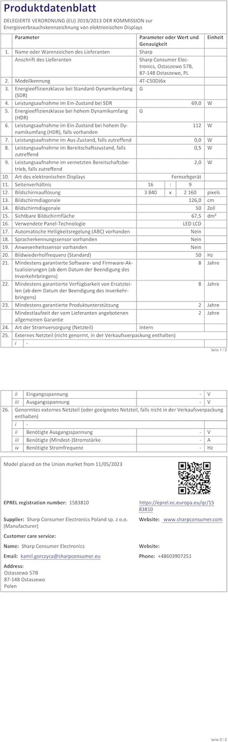 Televizor Android SHARP 50DJ6E, 126 cm (50 inch), 4K Ultra HD, LED TV (Smart TV fără ramă, Harman Kardon), 2023