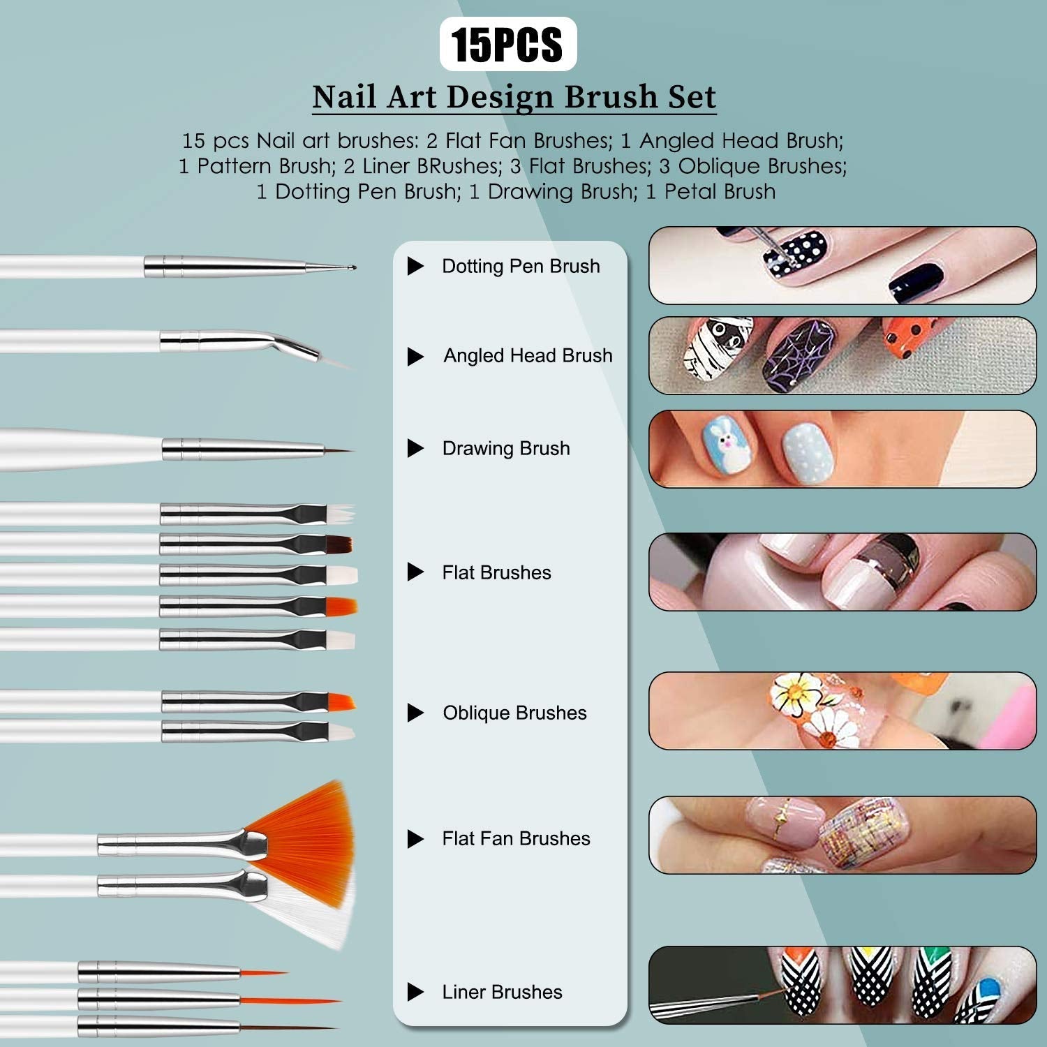 Nail Art Dekorationen & Nagelpinsel Set, Nageldesign Zubehör, Nagelset 5 Stk 2 Wege Punktierung Stift, 15 Malerei Polnisch Pinsel Set, 10 Streifenband, 4 Boxen Bunte Nagel Rhinestones Dekoration
