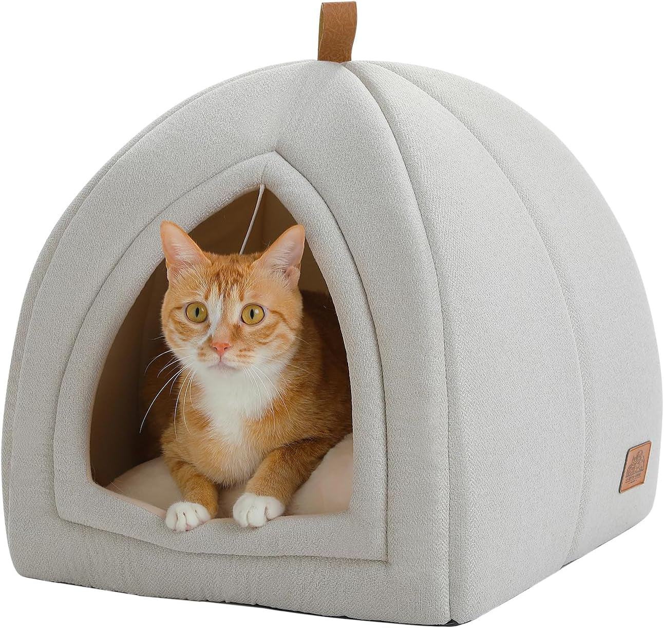 PAWZ Road Katzenhöhle mit waschbaren Kissen, Hundebett kleine Hunde, Kleintierhaus, Katzenschlafplatz-Bettchen, Katzenhaus Indoor, Beige, 40x40x40cm